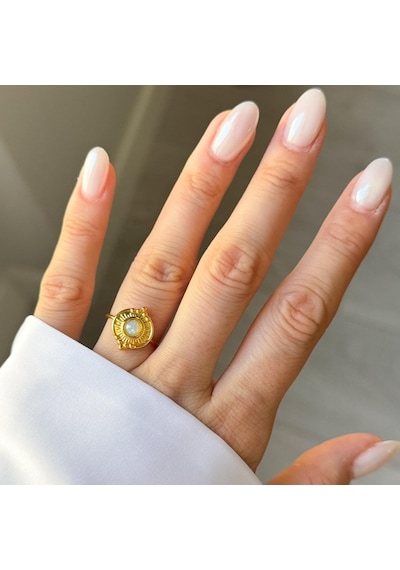 Çelik Opal Taşlı Yüzük Ayarlanabilirdir Siyah - Mavi