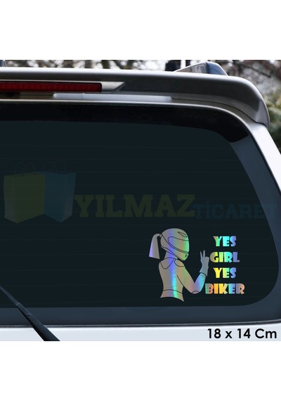 Evet Motorcu Kız Hologram Motosiklet Etiket Araba Yapıştırma