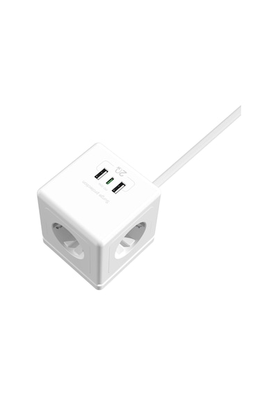 S-lınk Prz04, 4 Soket, Akım Korumalı Priz, 1x Type-c, 2xusb 5v, 2mt Kablo, 306 Joule, Küp Tasarım B Standart
