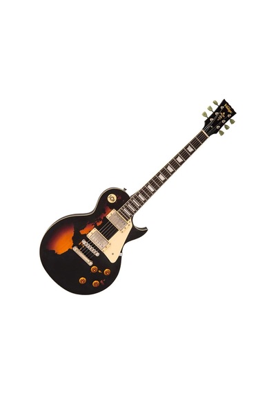 Vintage V100 Icon Elektro Gitar - Distressed Black Over Sunburst
