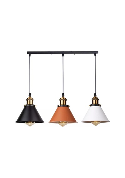 Rsylight Retro Masa Üstü 3 Lü Bakır Siyah Beyaz Rustik Metal Sarkıt Avize 60 Cm