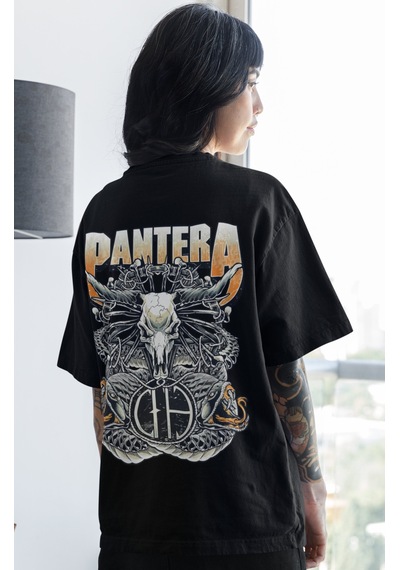 Pantera Rock Metal Müzik Grubu Sırt Baskılı Unisex Oversize Tişör Siyah