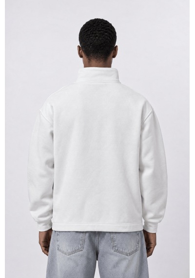 Respire Erkek Reset Baskılı Lastik Detaylı Half Zip Oversize Sweatshirt Ekru