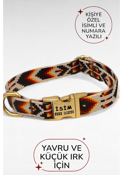Caramelos İsimli Köpek Tasması, Yavru Köpek Tasması, Küçük Irk Köpek Tasması, Metal Kilit, 1,5 Cm Koyu Kahverengi