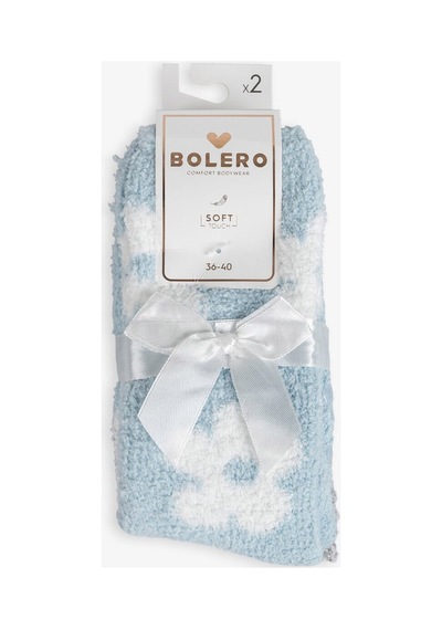 Bolero Kadın Soft Touch 2li Peluş Ev Çorabı Mavi Papatya Çok Renkli