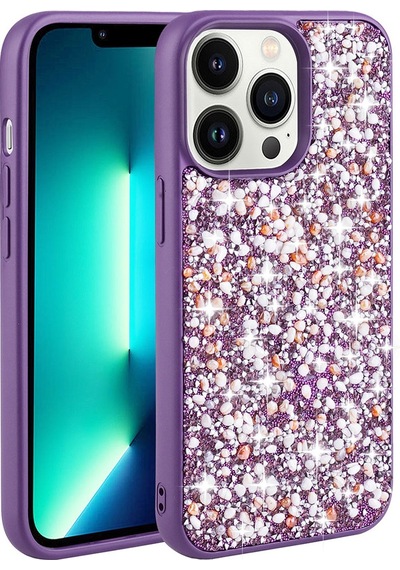 Zeyline Apple Uyumlu iPhone 12 Pro Parlak Taşlı Tasarım Zore Linea Kapak-derin Mor