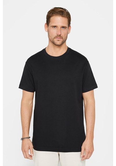 Tudors Unisex Relax Fit Rahat Kesim %100 Pamuk Yumuşak Dokulu Basic Bisiklet Yaka Siyah Tişört-30847 Siyah