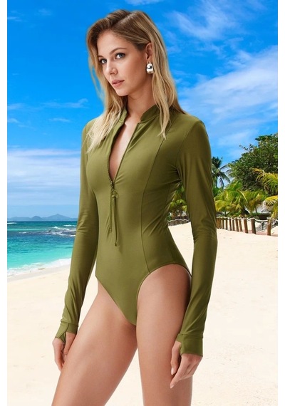 Ersefa Yüzme Kıyafeti Tasarım Mayo Swimsuit Su Haki