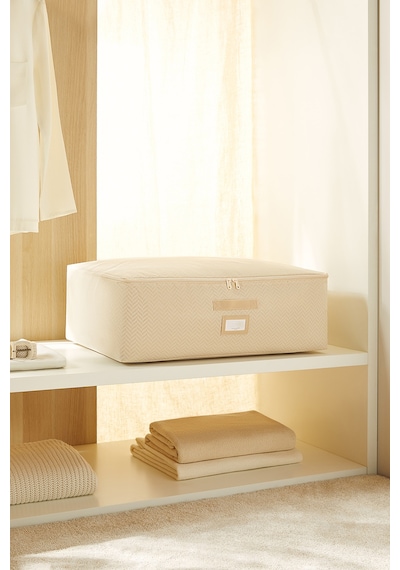 Ocean Home Textile Büyük Boy Bej Balıksırtı Baza Altı Hurç 62 x 46 x 22 cm
