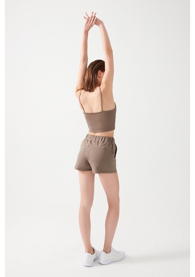 Los Ojos Kadın Haki Cepli Beli Lastikli Basic Fit Spor Şort Shorts Haki