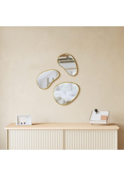 Hubba Pebble Duvar Montaj Aynaları, 3'lü Set, Pirinç &