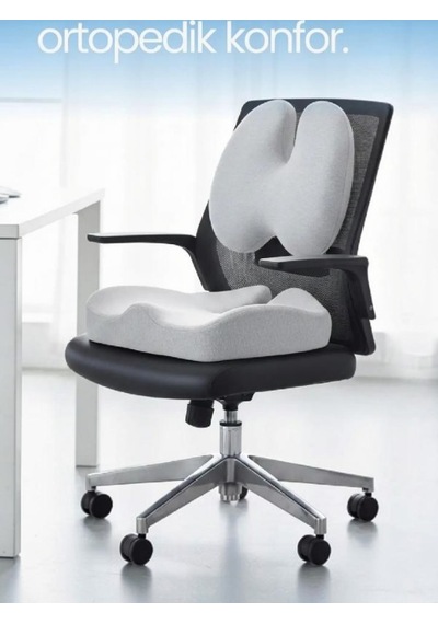 Yeni Nesil Visco Ortopedik Ergonomik Ofis, Araç, Ev Çalışma Sandalye Minder 2 Li Set Sırt Mideri Ve Oturma Minderi Gri