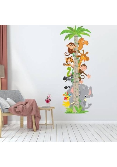 Sevimli Hayvanlar Temalı Boy Ölçer Duvar Sticker Seti
