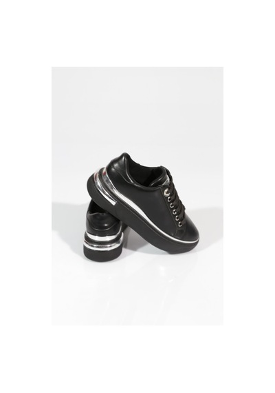 Dgn 2555 Kadin Sneakers Ayakkabi Siyah Siyah Gümüş