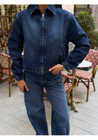 Out Of Standart Kadın Cropped Fermuar Detaylı Denim Ceket Blue