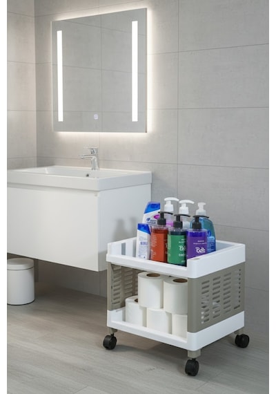 Grimorlife 2 Raflı Banyo Düzenleyici Mutfak Rafı Banyo Dolabı Çok Amaçlı Plastik Mutfak Düzenleyici-gri Gri