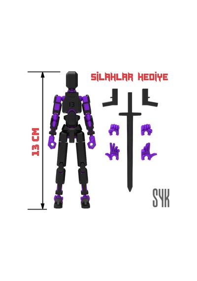 Robot 13 Dummy Siyah Mor Tüm Eklemleri Hareketli Aksiyon Figürü Oyuncak