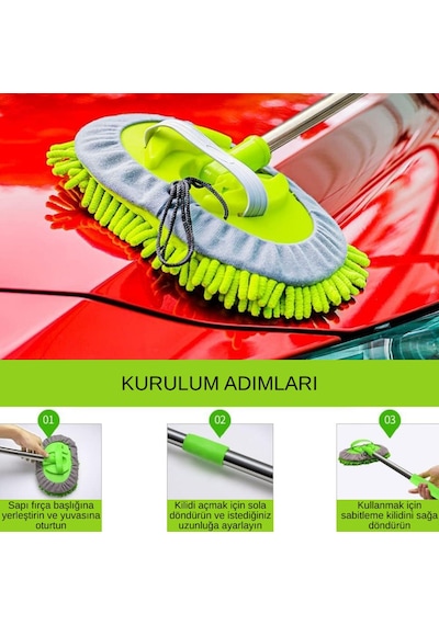 Carub Araç İçi Ve Dışı Teleskobik Mop Saplı Mikrofiber Oto Yıkama Ve Temizleme Fırçası Br0922567