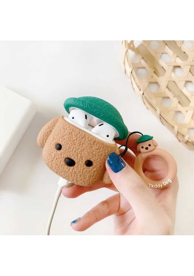 Apple Uyumlu iPhone 1/2. Nesil  Koruyucu Bluetooth Kulaklık Kılıfı Figürlü Teddy Airpods 1/2. Nesil