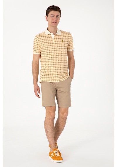 U.S. Polo Assn. Erkek Regular Fit Polo Yaka Krem Desenli Tişört 50299672-VR071
