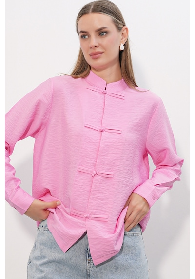 Bigdart Kadın Tasarım Bağcıklı Gömlek 20405 - Pembe