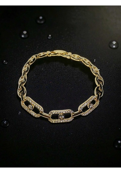 Modern Tasarım Zirkon Taşlı Altın Kaplama Zincir Bileklik 18 Cm Gold
