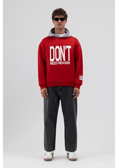 Vamos Çift Renk Baskılı Oversize Sweatshirt V70-92 Kırmızı