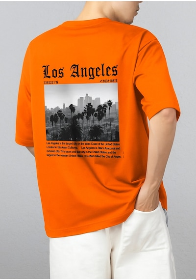 Los Angeles Baskılı Oversize T-shirt Turuncu