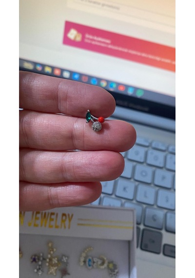Taşlı Kiraz Tasarım Tragus Helix Pearsing Kıkırdak Küpe Gümüş
