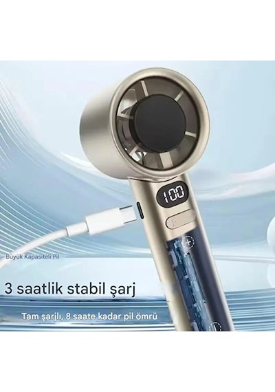 Şarjlı Turbo El Fanı Taşınabilir Mini Vantilatör Lcd Göstergeli 5 Kademe Hız Ayarı
