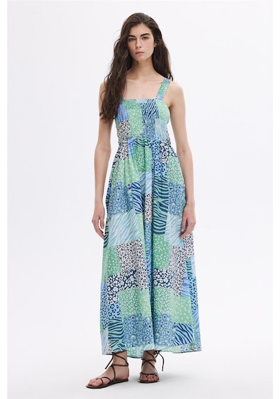 Sherin Mint Gipe Detaylı Midi Elbise-mint