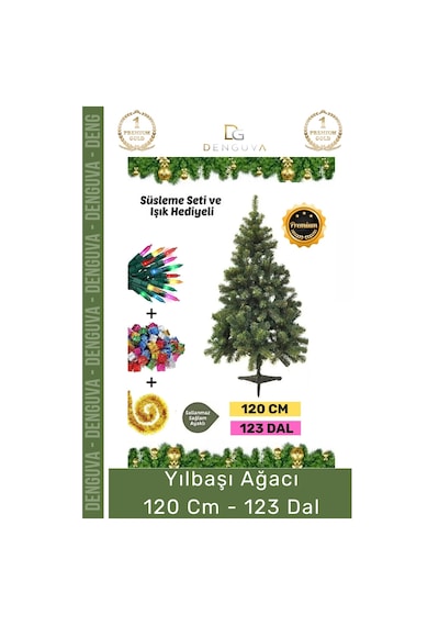 Premium Kutu Süsleme Seti Yılbaşı Çam Ağacı Renkli Işığı Yeni Yıl Süsleri Noel Paketi 120 Cm 123 Dal
