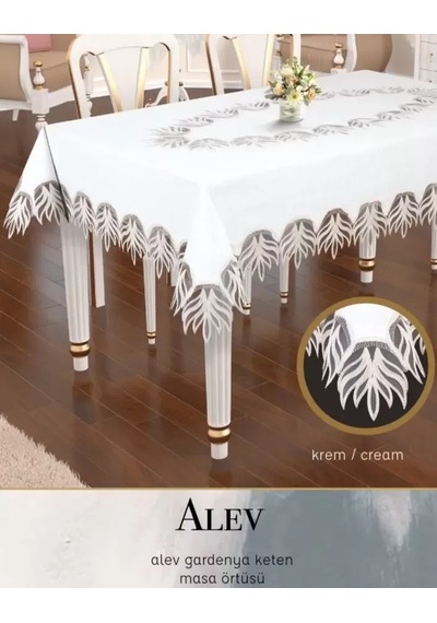 Gardenya Keten Alev Model Krem 160x260 Cm Tek Masa Örtüsü Zarif Yemek Dekoru