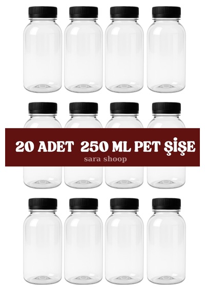 250ml Pet Yuvarlak Şişe Ve Siyah Kapak 20 Adet