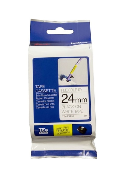 Brother TZE-FX251 24 mm Beyaz Üzeri Siyah Esnek Laminasyonlu Etik