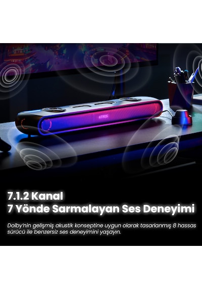 Oxs Thunder Pro+ Gaming Soundbar, Kablosuz Yastık Hoparlör, 7.1.2 Dolby Atmos HDMI eARC, 3D Ses, 180W