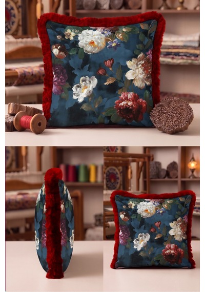 Çiçek Motifli Şakayık Saçaklı Yastık Kılıfı - Romantik Floral Lacivert Bordo Püsküllü Kırlent Kılıfı Puslu Vadi Nova Çiçek Motifli Şakayık Saçaklı Yastık Kılıfı - Romantik Floral Lacivert Bordo Püsküllü Kırlent Kılıfı Puslu Vadi Nova
