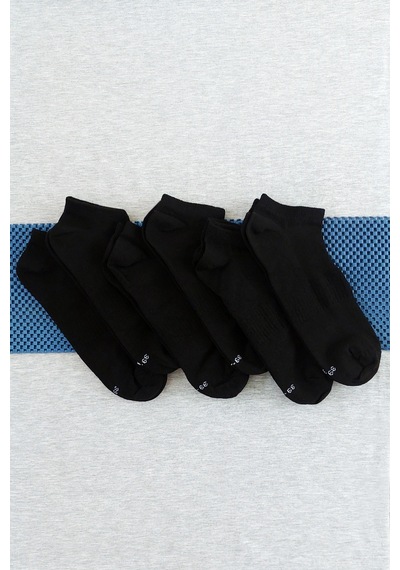 Sensu File Örgü Unisex 6'lı Patik Çorap Siyah Siyah