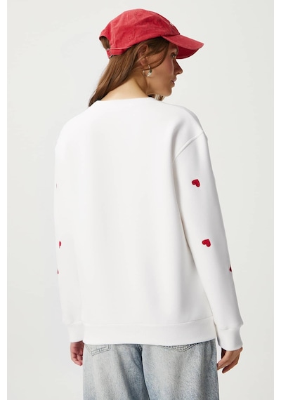 Kadın Pretty Beyaz Kırmızı Minik Kalp Sweatshirt Beyaz - Kırmızı