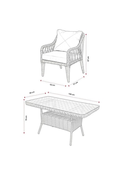 Dora Garden Home Defne 6 Kişilik Rattan Bahçe Balkon Mutfak Masa Takımı Açık Gri Siyah Çizgili