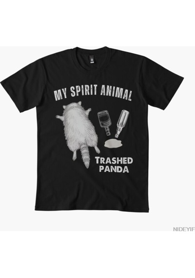 Flood Of Style My Spirit Animal Trashed Panda T-shirt Erkekler Kadınlar İçin % 100% Pamuklu Tişörtler Kısa K Siyah