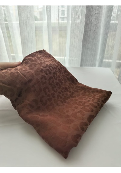 Laurel Scarf Leopar Desen Pamuk Ayrobin Jakar Şal Kiremit