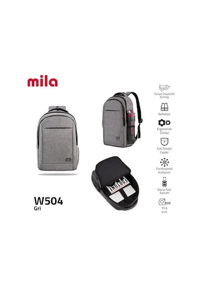 Mila Seri W504 15.60'' Ki3-01-003 Network 4 Serisi Reflektörlü Lenovo,hp,Apple Uyumlu MacBook ,macair Laptop Sırt Çantası-gri