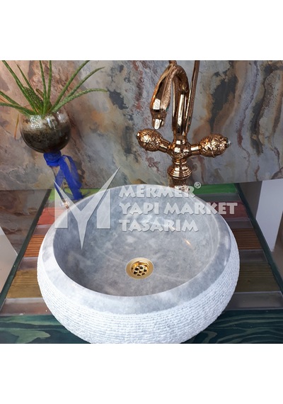 Gri Mermer Dışı Taramalı Bombeli Lavabo
