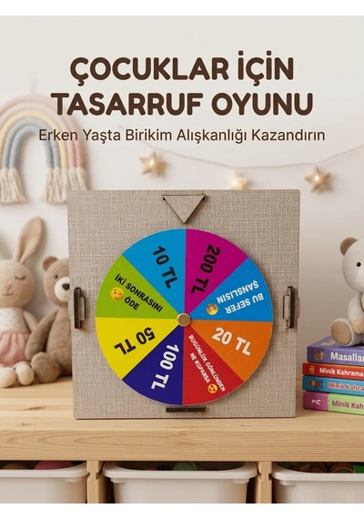 Lb Şans Çarklı Motivasyon Kutusu Günlük Tasarruf Challenge Oyun Ahşap Birikim Kumbarası