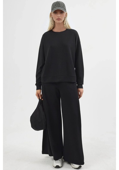 Hiccup Busem Rahat Kesim Bisiklet Yaka Modal Sweatshirt Siyah