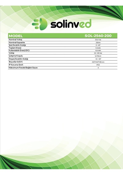 Solinved 25.6v 200ah Efes Seri Lityum Akü