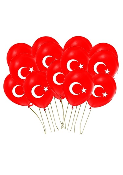 100 Lü Adet Bayrak Balon Türk Bayraklı Kırmızı Baskılı Balon 23 Nisan 19 Mayıs 29 Ekim 10 Kasım