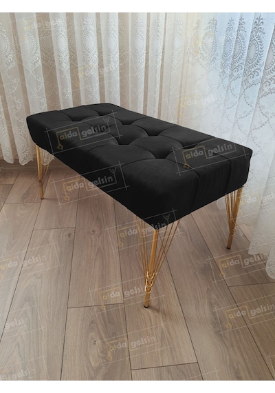 Modern Dilim Puf Ayakucu Puf Gold Metal Ayak 100 45 Siyah