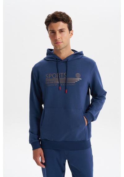 AR-MA Arma Erkek Slim Fit Örme Interlok Kapüşonlu Kanguru Cepli Sweatshirt Yazı Baskılı %80 Pamuk %14 Polyester %6 Elastane K30254685102 İndigo-i1